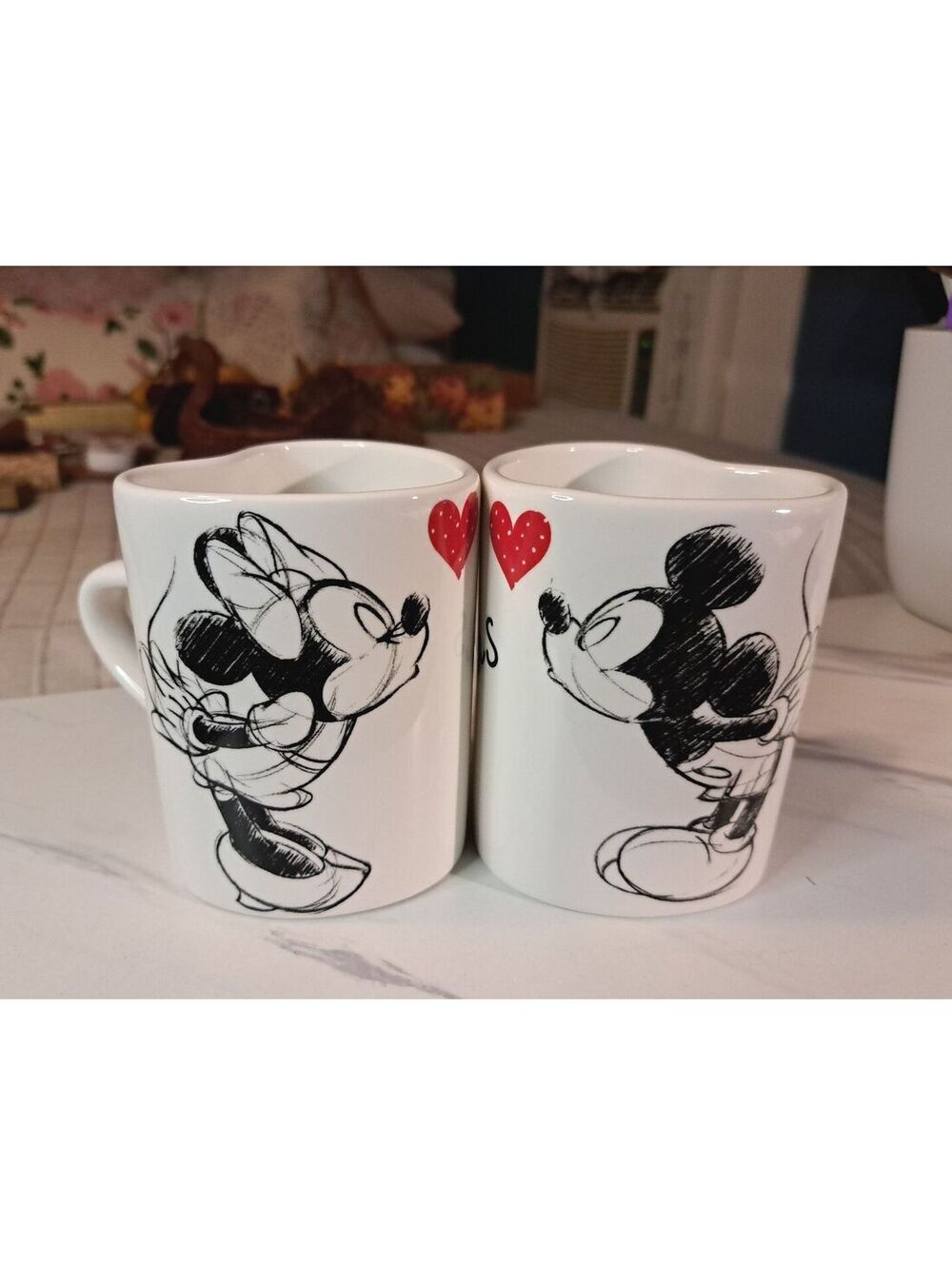 Disney Mickey & Minnie Heart-Shaped Couples Mugs "All We Need Is Each Other"